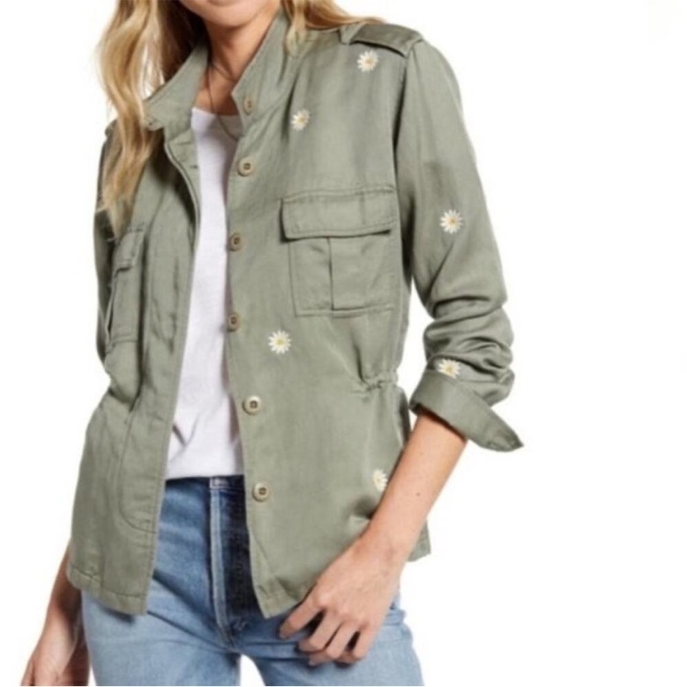 Rails Sahara Sage Embroidered Daisies Jacket Green Linen Blend Large